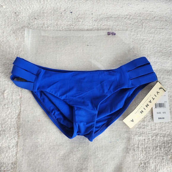 Vitamin A L4011 Emelia Cobalt Blue Triple Strap Bikini Bottom Size 6 (Small) - Picture 1 of 3